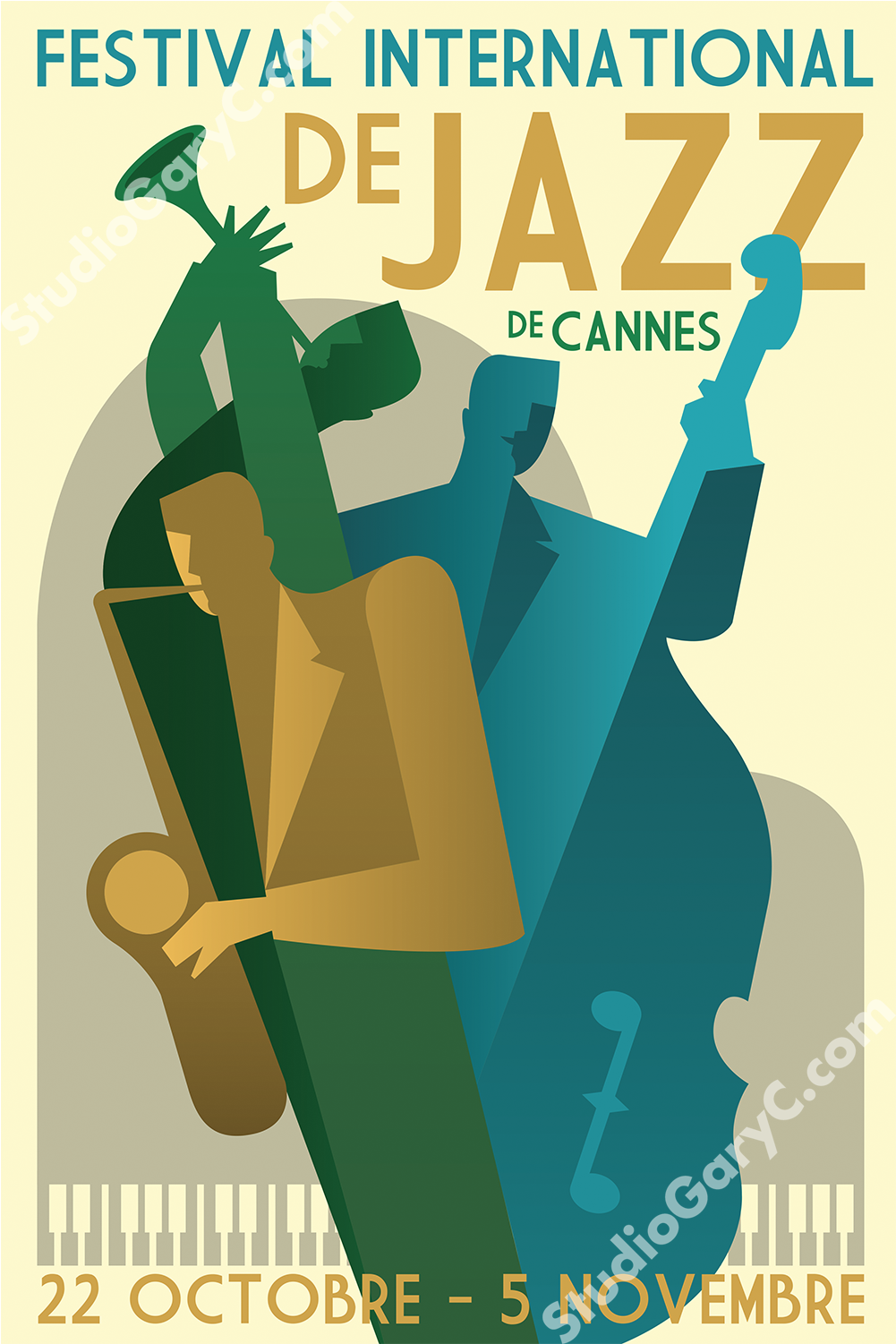 Art Deco 1930's Cannes Jazz Festival Poster - Art Deco 1930's Cannes Jazz Festival Poster (1500x1500)