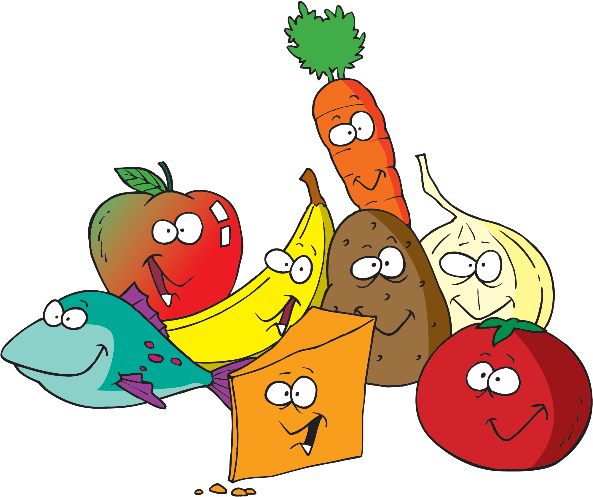 Cartoon Healthy Lunch Food Clipart - Fruit & Vegetables Clipart (2000x1676)