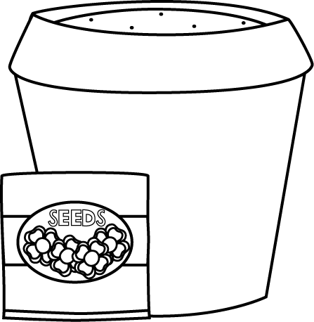 Black And White Flower Pot With Seeds Clip Art - Clip Art (447x458)