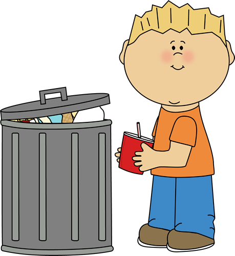 Earth Day Kid Clipart Of Trash, Picking And Throwing - Put The Trash In The Trash Can (459x500)
