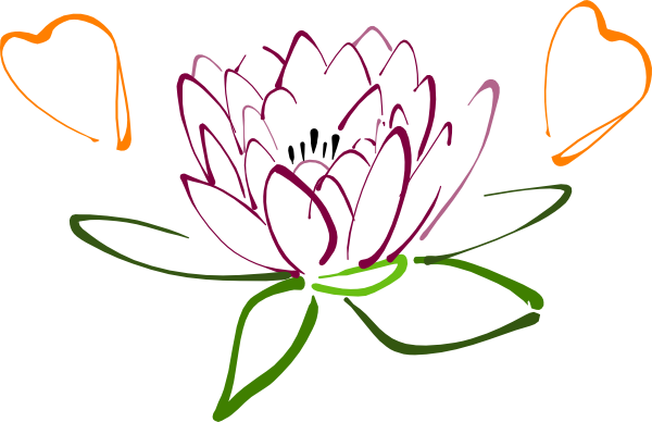 Lotus Heart Clip Art At Clker - Drawing Black And White Flower Clip Art (600x388)