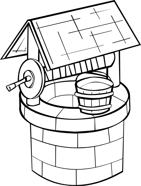 Black Well Clip Art - Well Coloring Page (456x599)