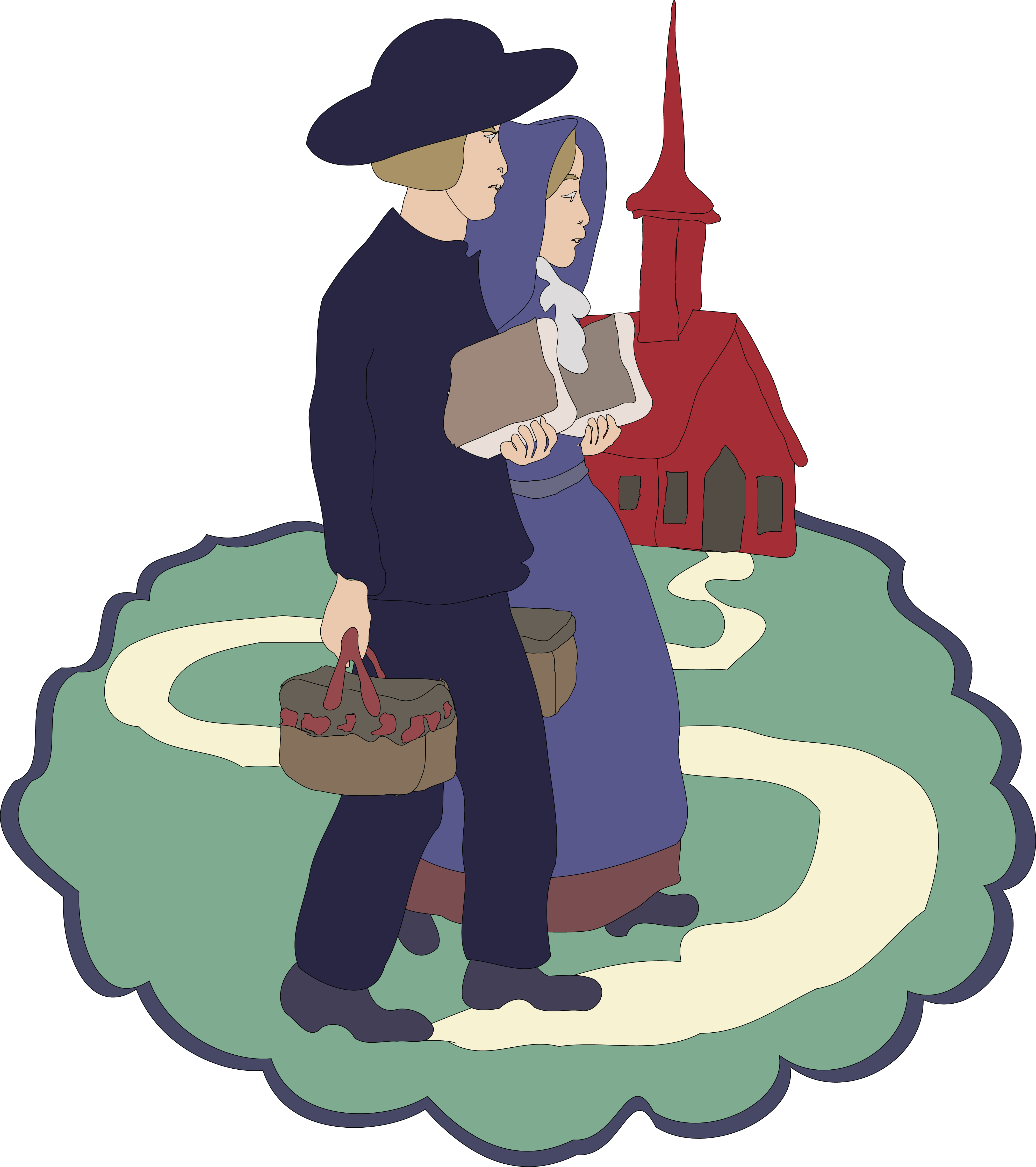 Free Clipart Of A Couple Of Children Near A School - Amish Clipart (4000x4507)
