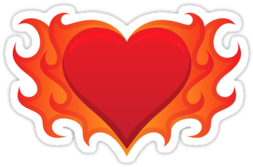 Burning Heart With Flames Red Hot Love Stickers By - Heart (375x360)
