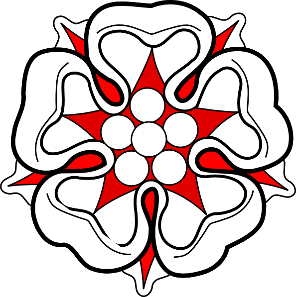 Red White Flower Heraldric Clip Art - Clip Art (594x597)