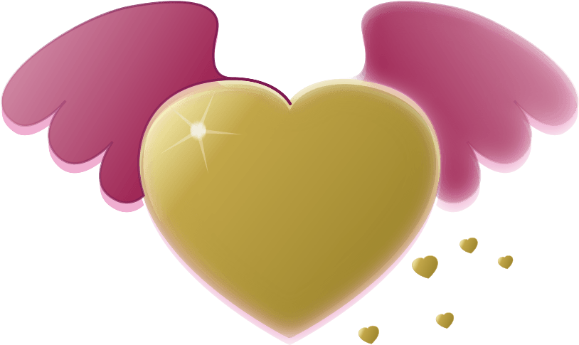 Free Gold Heart With Pink Wings - Cartoon Hearts With Wings (900x568)