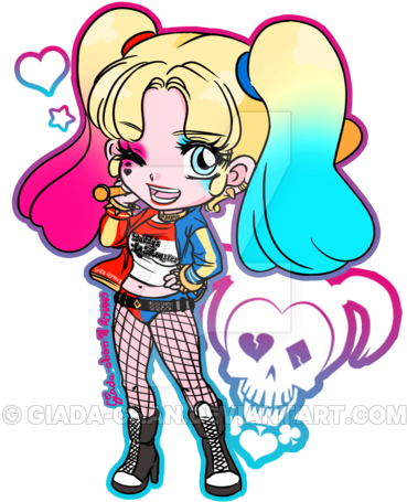 Chibi Harley Quinn - Suicide Squad Harley Quinn Skull Die Cut Vinyl Decal (400x473)