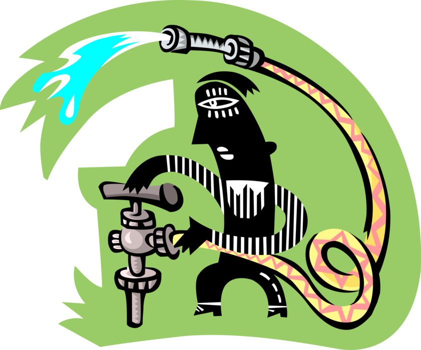 Vector Illustration Of Worker Turns Valve On Water - Illustration (841x700)