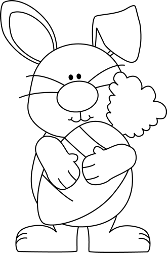 Black And White Bunny With A Giant Carrot Clip Art - Bunny Clip Art Black And White (330x500)