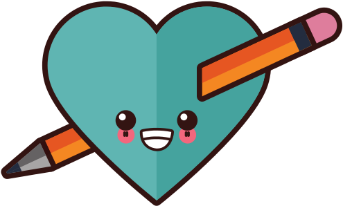 Pencil Crossed In Heart Cartoon Character - Vector Graphics (550x550)