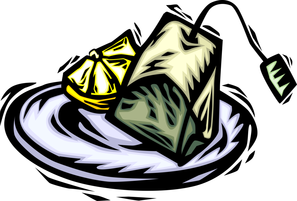 Vector Illustration Of Tea Bag On Saucer With Citrus - Vector Illustration Of Tea Bag On Saucer With Citrus (1031x700)