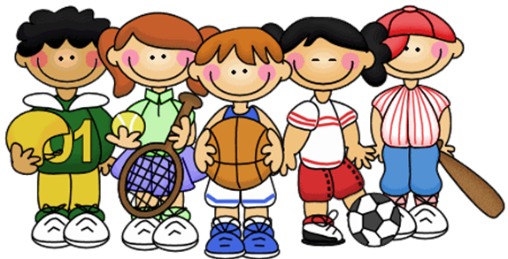 Cartoon Kids During Physical Education - Sports Team Clipart (574x293)