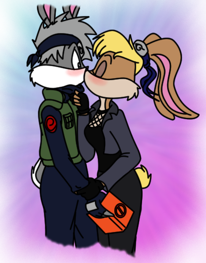 Kiss Me, Kakashi Bunny By Da-wabbit - Bugs Bunny And Lola Bunny Kissing (413x525)