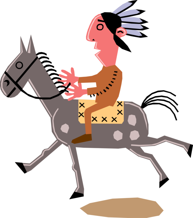 Vector Illustration Of Native American Indian Man On - Riding A Horse (621x700)
