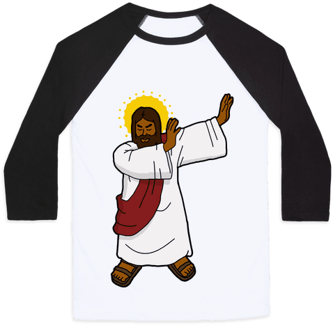 Dabbing Jesus Baseball Tee - Black Jesus Dabbing (484x484)