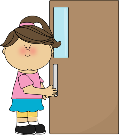 A Girl Looking Through A Slightly Open Door Clipart - Door Holder Classroom Job (396x450)