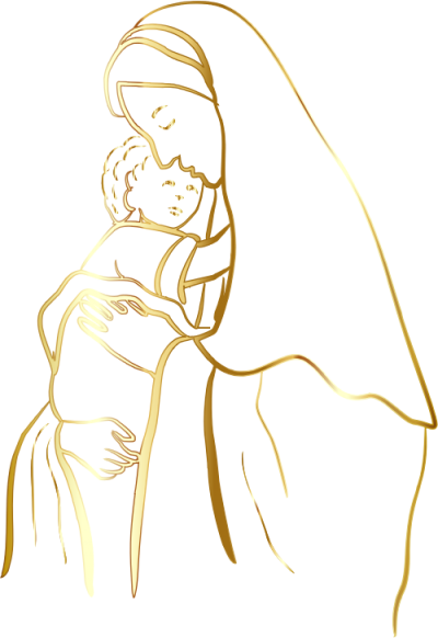 Gold Virgin Mary And Baby Jesus No Pictures Png Images - Virgin Mary No Background (400x582)