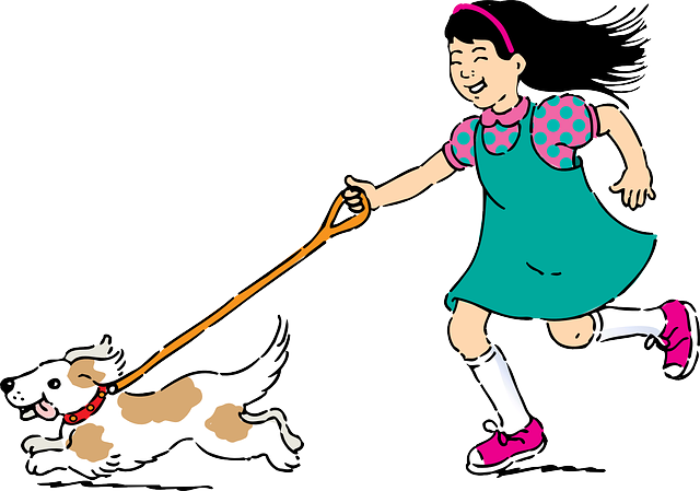Cartoon, Dog, Leash, Running, Pet, Walking - Walking A Dog Clipart (640x449)