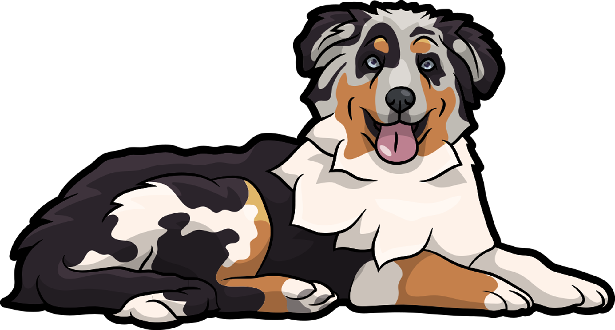 Australian Shepherd Clipart - Australian Shepherd Vector Cartoon (2000x1073)