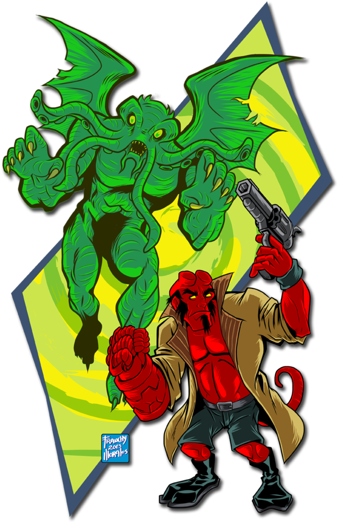 Hellboy Vs Cthulhu By Snarebang - Illustration (719x1111)