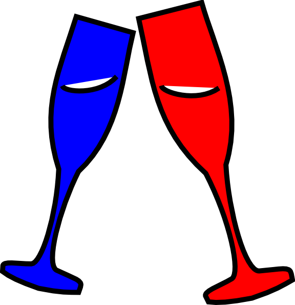 Champagne Glasses Red And Blue Clip Art - Clip Art (576x595)