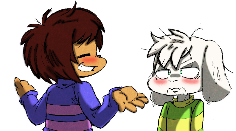 Smug Frisk And Annoyed Asriel By Neloku - Undertale Frisk And Asriel (1024x592)