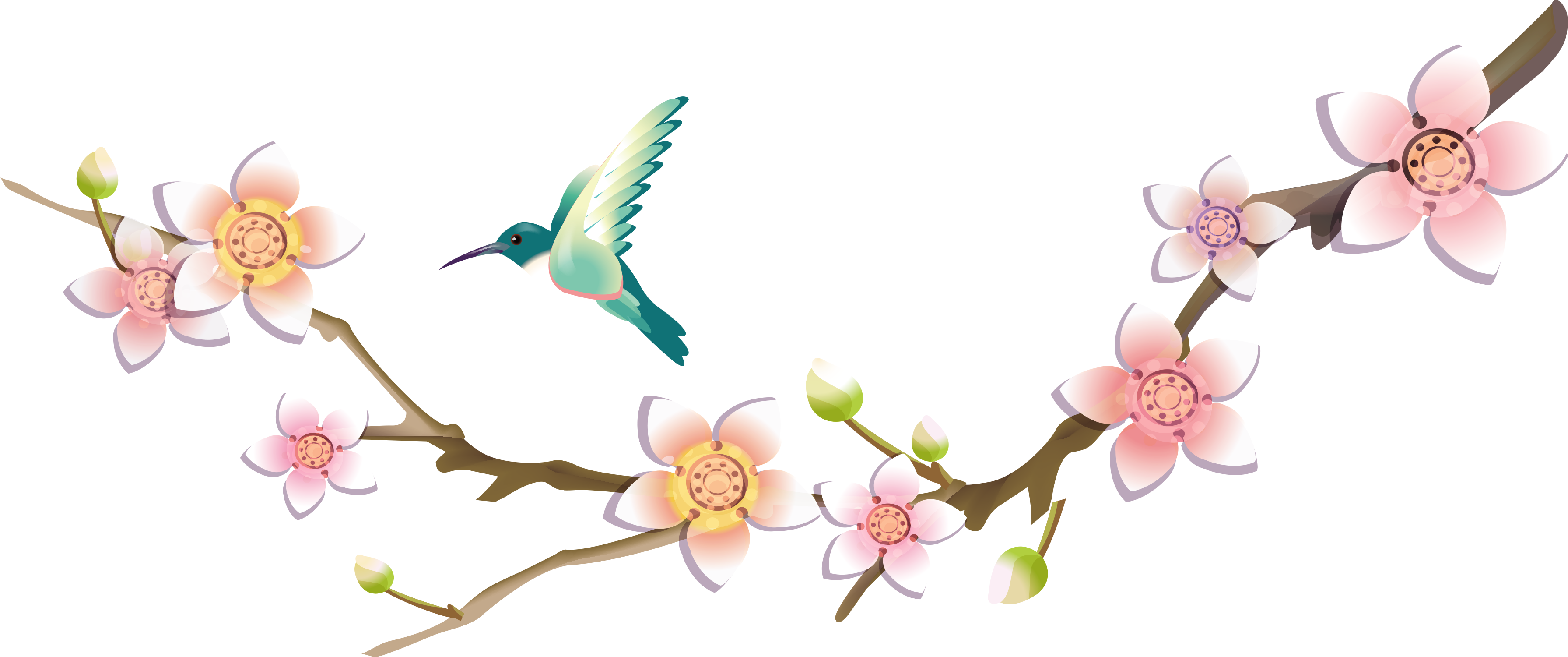 Bird Floral Design Flower - Bird In Flower Png (3583x1500)