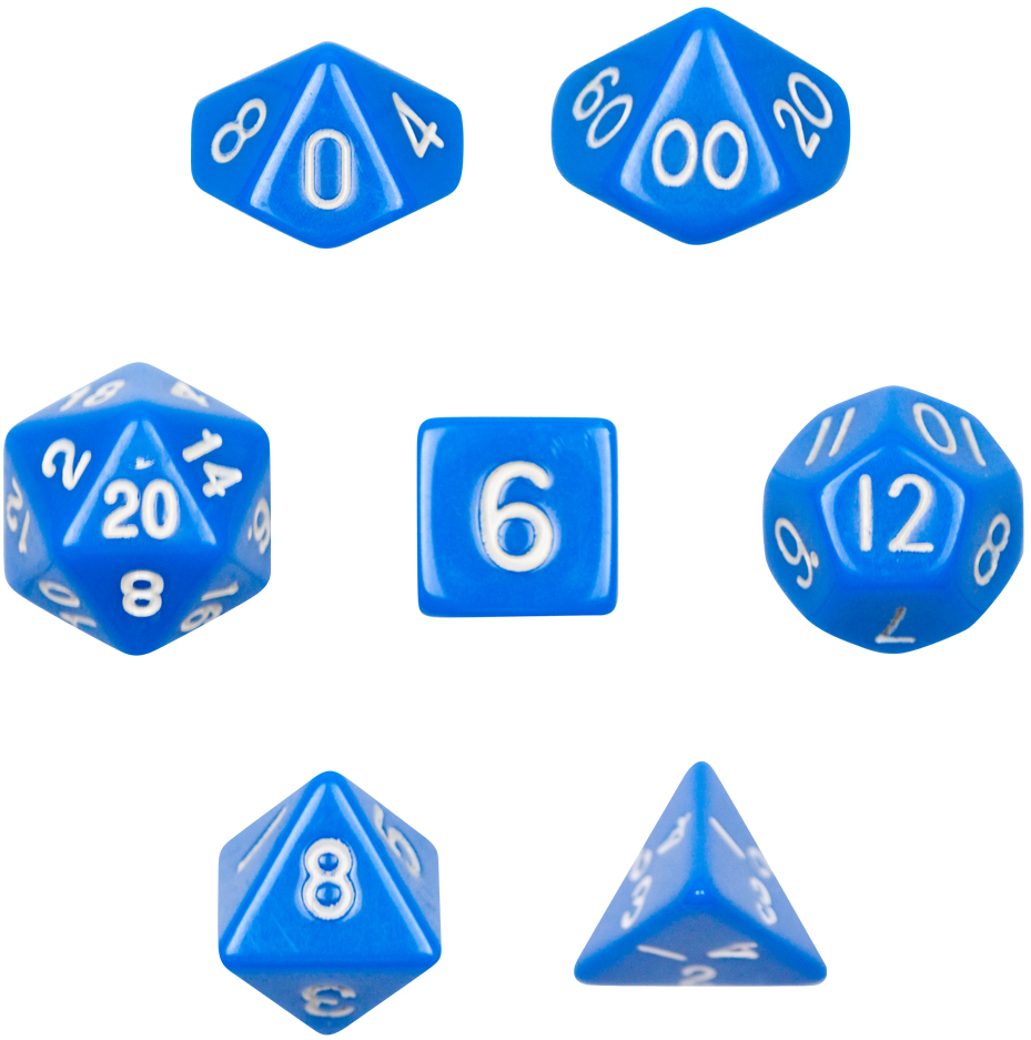 7 Die Polyhedral Dice Set In Velvet Pouch- Opaque Blue - 7 Die Polyhedral Dice Set - Solid Blue (1000x1000)