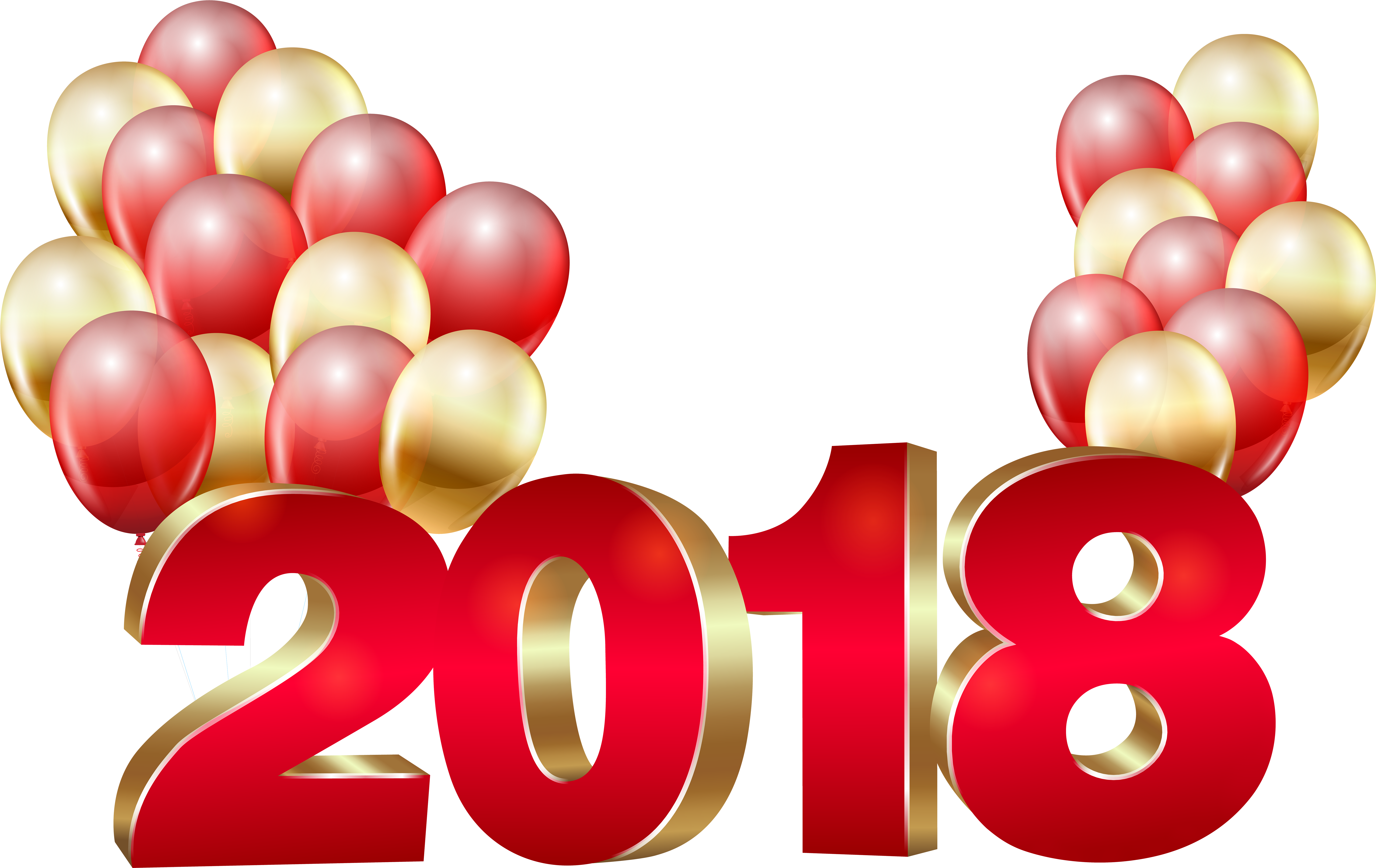 2018 Red Gold And Balloons Png Clip Art Image - 2018 Gold Png (8000x5047)