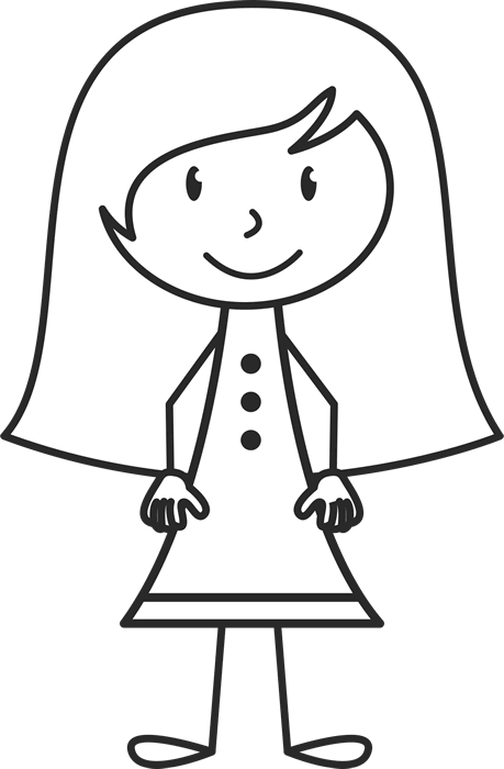 Girl With Long Hair And Button Up Dress Stamp - Long Hair Stick Figure (459x700)