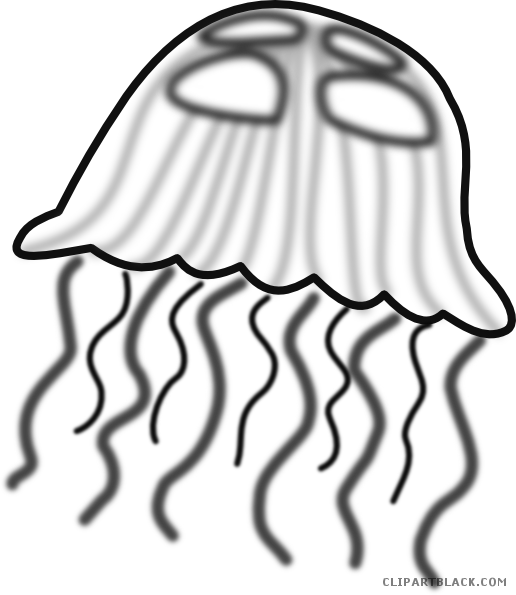 Cute Fish Animal Free Black White Clipart Images Clipartblack - Deep Sea Jellyfish Clipart (516x595)
