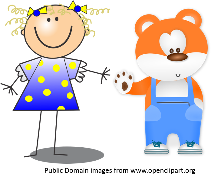 Girl And Bear - Stick Figure With Hair (743x592)