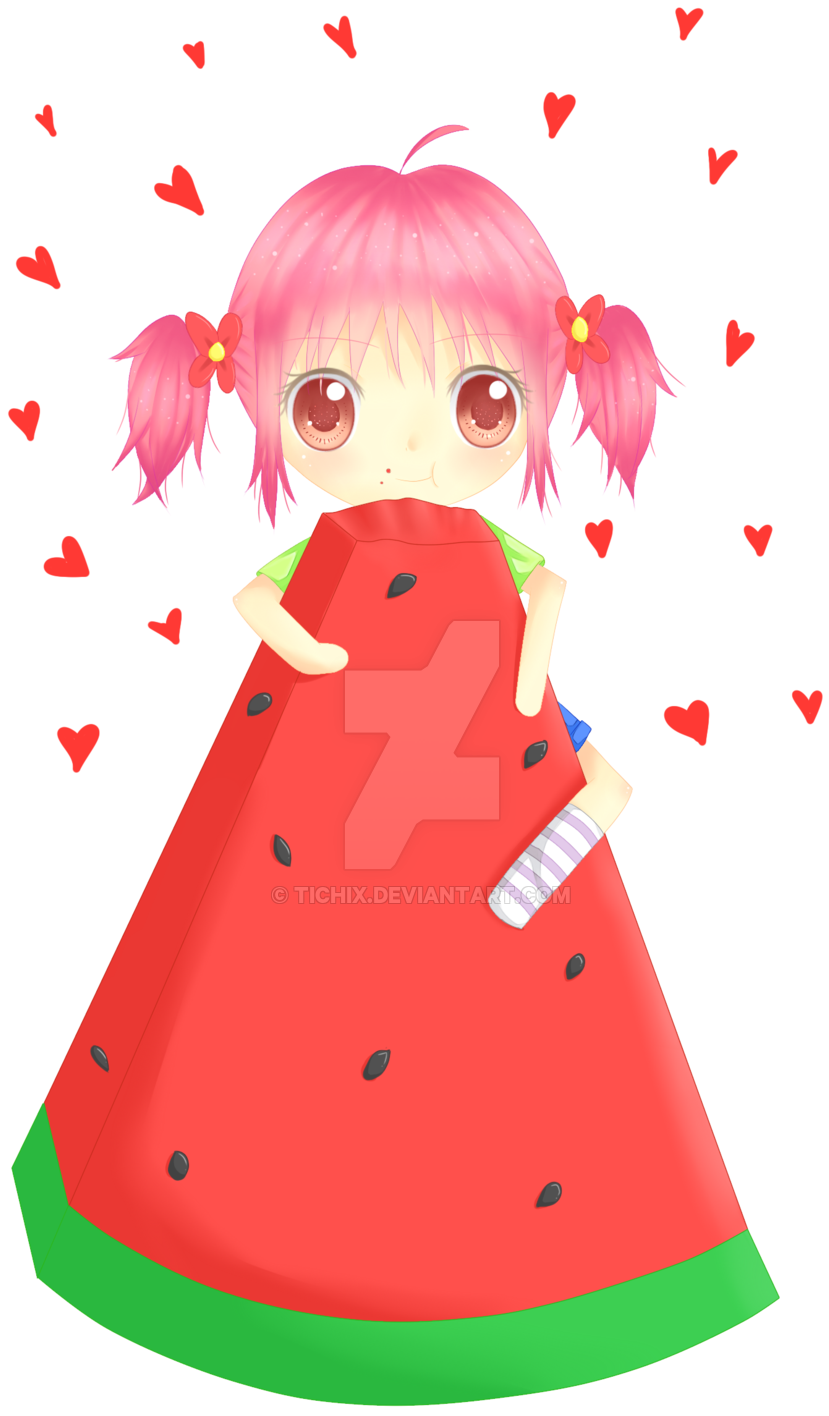 How To Draw Watermelon Slice Cute Step By Step Easy - Chibi Watermelon Girl (900x1602)