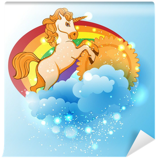 Cartoon Unicorn, Sun, Rainbow And Clouds Wall Mural - Unicorn And Rainbows 2016 Monthly Planner (400x400)