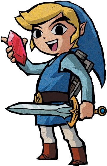 Link Holding A Rupee - Legend Of Zelda Four Swords (428x600)