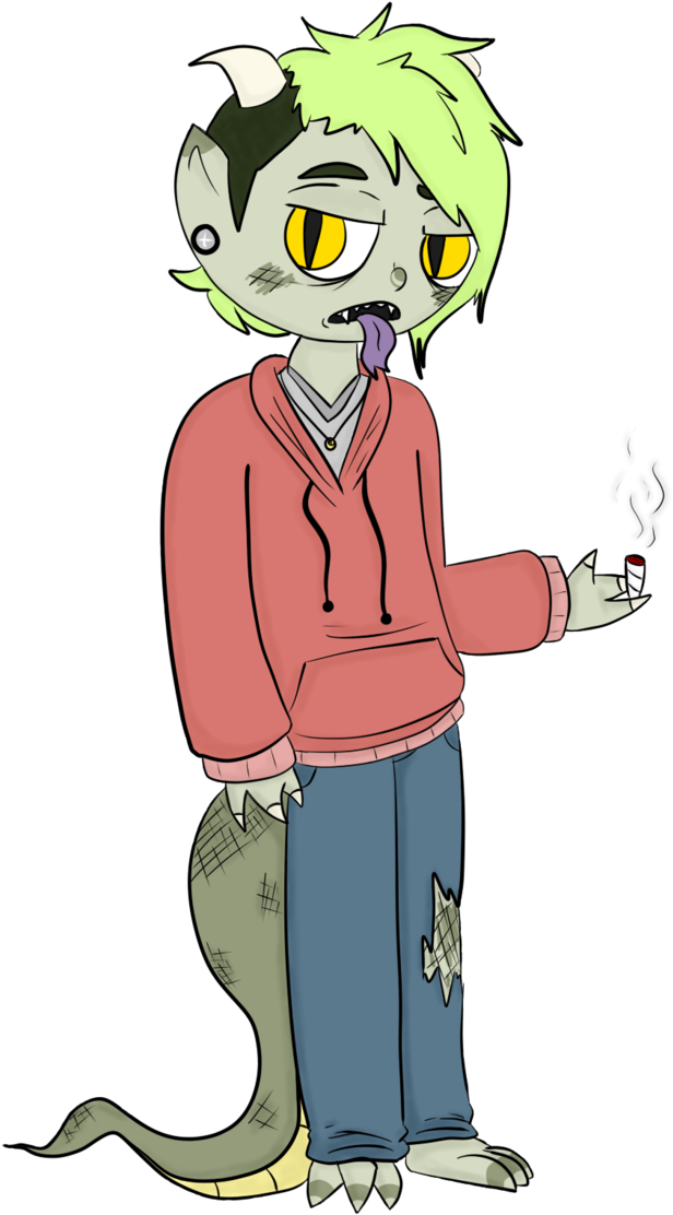 Tired Lizard Boi By Jovialtrees - Cartoon (669x1193)
