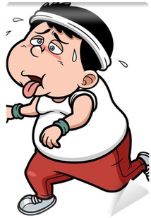 Vector Illustration Of Fat Man Jogging Tired Wall Mural - Cansado Animado (400x400)