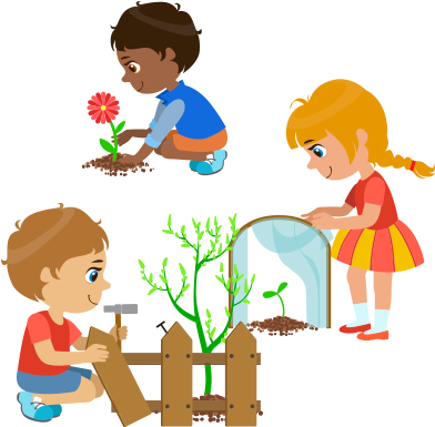Pin Children Gardening Clipart - Cartoon Picture Of Children Planting (400x400)