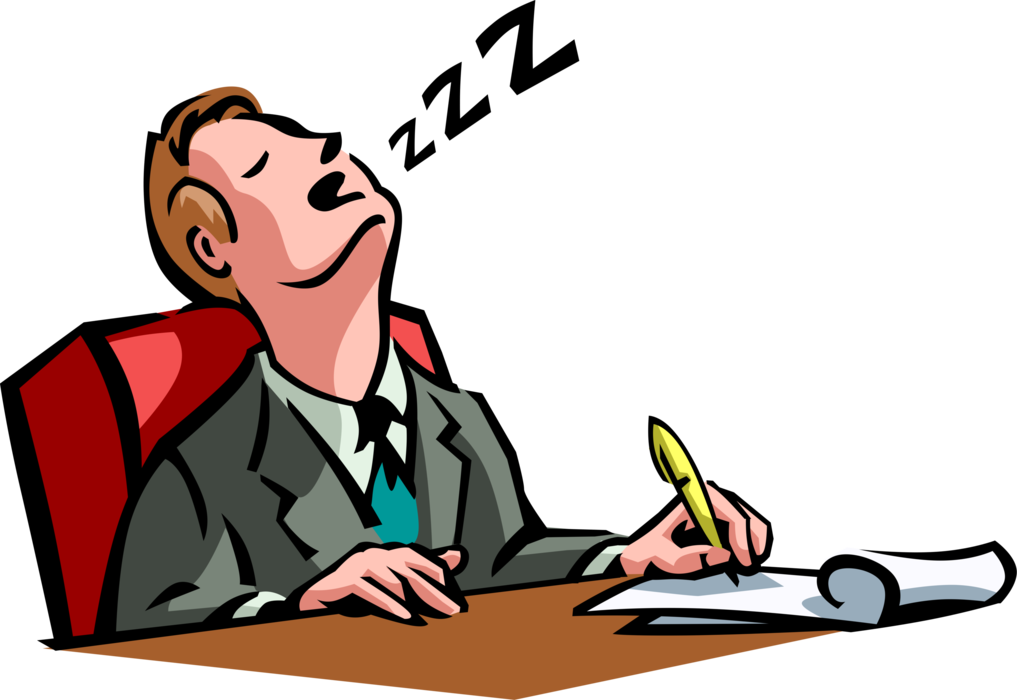 Vector Illustration Of Exhausted Businessman Falls - Sleeping On The Job (1017x700)