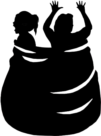 The Black Silhouette Of Two Terrified Children In Krampus' - Playing Sack Race Silhouette (405x570)