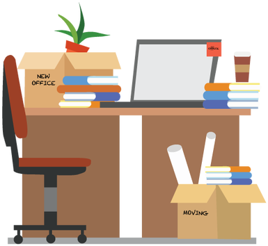 Organized Office Desk Clipart - Shifting To New Office (395x368)