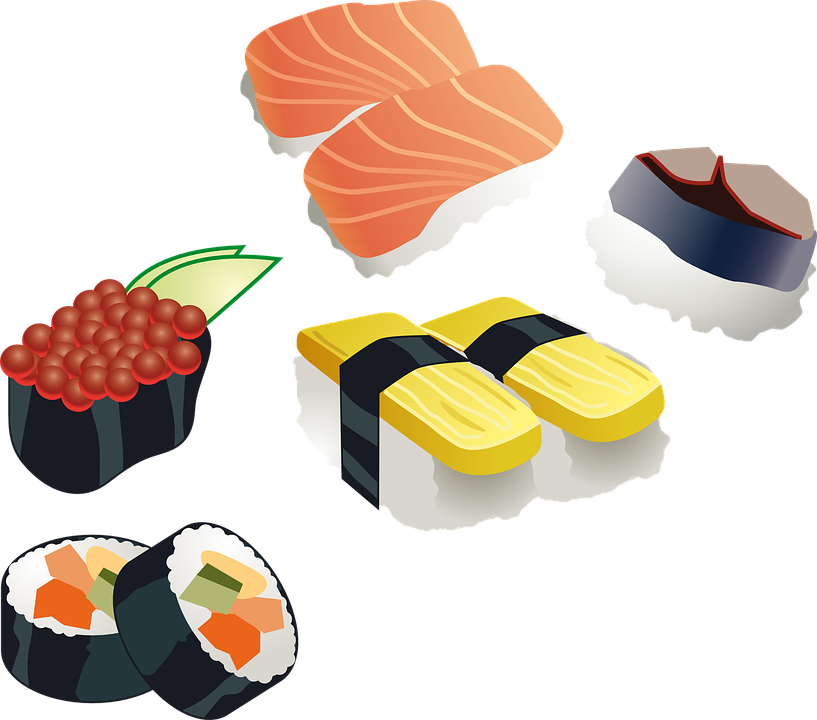Set, Icon, Food, Drawing, Cartoon, Fish, Free, Cute - Sushi Vector (817x720)