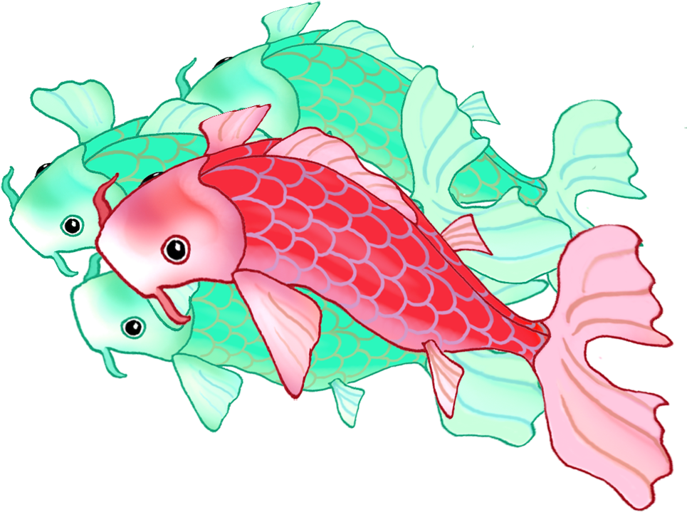 Three Green One Red Koi Fish - Koi Fish Tumblr Transparent (1004x877)