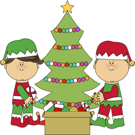 Thursday, January 1st For New Years Day From Our Family - Elves Decorating Christmas Tree (530x528)