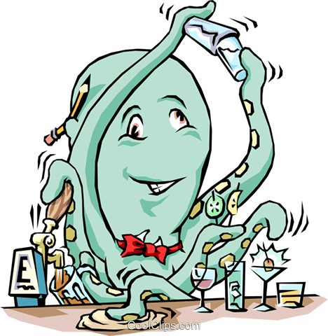 Octopus Bartender Royalty Free Vector Clip Art Illustration - Octopus Bartender Clipart (468x480)