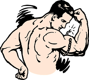 Muscles Strong Man Bodybuilder Flex Biceps - Muscular Clip Art (380x340)
