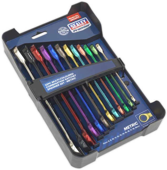 Combination Ratchet Spanner Set 12pc Multi-coloured - Marking Tools (650x650)
