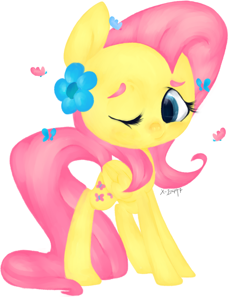 Butterfly, Flower, Flower In Hair, Fluttershy, Folded Cartoon (950x1081) Png Clipart Download