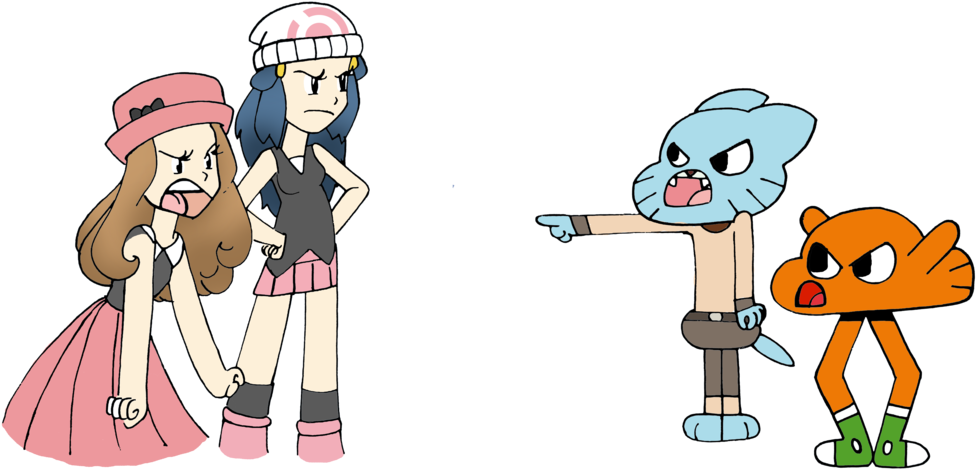 Gumball N Darwin And Serena N Dawn Arguing By Dullstardust - Cartoon (1024x514)