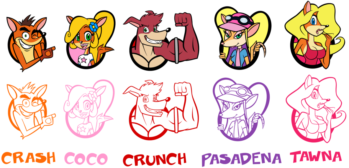 Super Crash 3d World Dlc- Character Icons By Blumoontoons - Crash Bandicoot Tawna And Coco (1267x631)